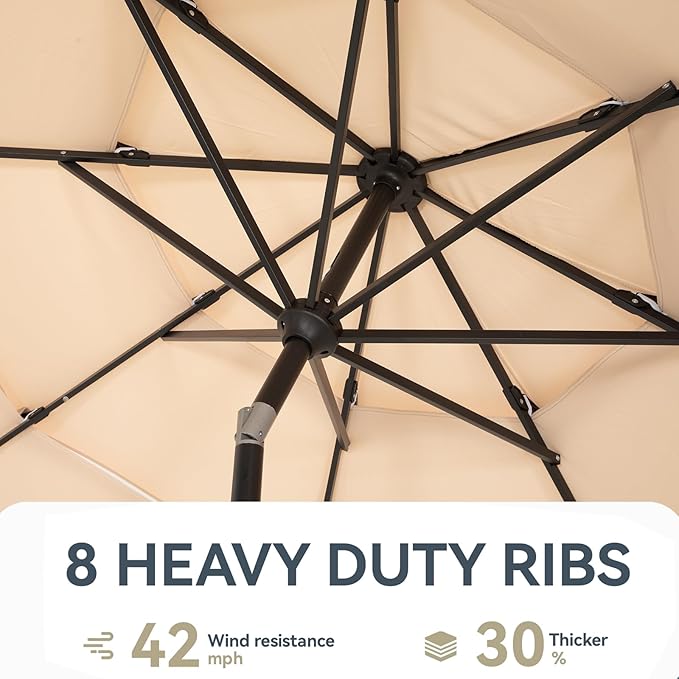 GREEN PARTY 10ft Outdoor Patio Umbrella, Auto-Tilt Market Table Umbrellas with Crank, 8 Sturdy Ribs & 1.5" Pole UV Protection for Garden Deck Backyard Pool