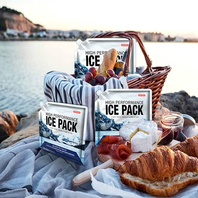 Reusable Ice Packs for Coolers Long Lasting Gel Freezer Packs for Cooler Bag Backpacks, Child Lunch Box, Cooler Bag, Keeps Food Cold Fresh (Small Set of 5)