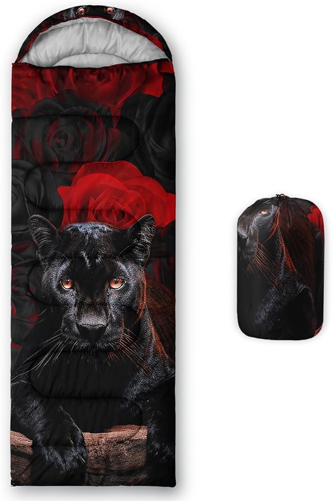 Sleeping Bags for Adults and Kids，3D Printing Camping Sleeping Bag for Girls Boys Lightweight Waterproof Cold/Warm 3-Season，Outdoor Travel with Compression Bags