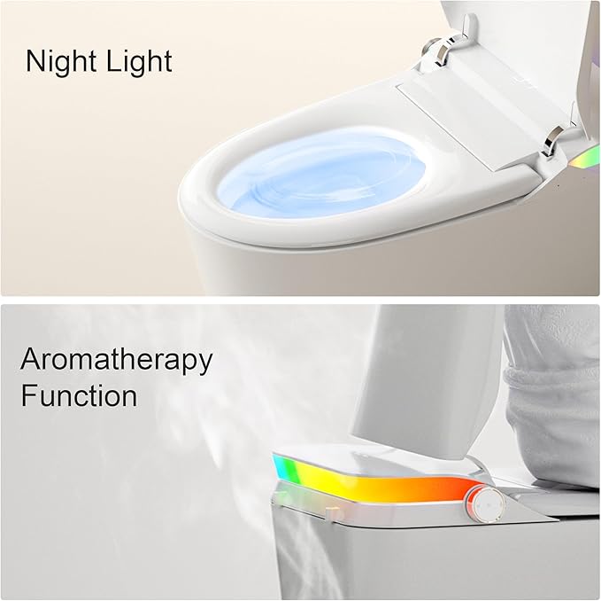 Smart Toilet, One Piece Bidet Toilet for Bathrooms, Toilets with Warm Water Sprayer & Dryer, Foot Sensor Operation, Heated Bidet Seat, Tankless Toilets with Fahrenheit LED Display