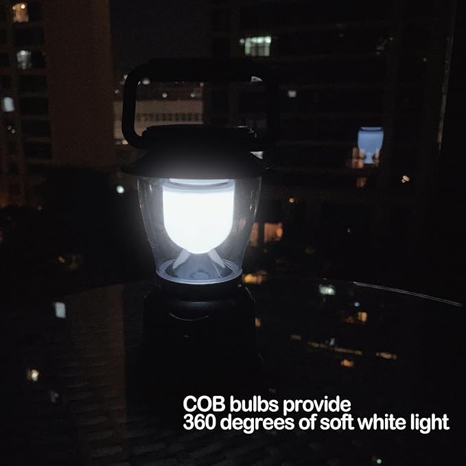 Retro LED Lantern 2-Pack, 360° COB 120 LM, Stepless-Dimming Battery Powered Camping & Hurricane Light, AA Batteries, Emergency/Power Outage (Grey-2 Pack)