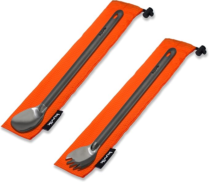 Kuvik Titanium Long Handle Spoon/Spork 2-Pack - Ultralight and Compact for Camping and Hiking