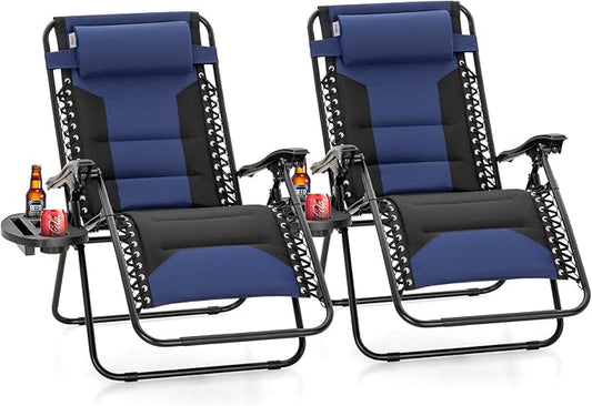 Sophia & William Oversized XL Zero Gravity Recliner Chair Set of 2 Padded, Folding Reclining Lounge Chair with Wide Armrest and Cup Holder, Support 400 LBS, Blue