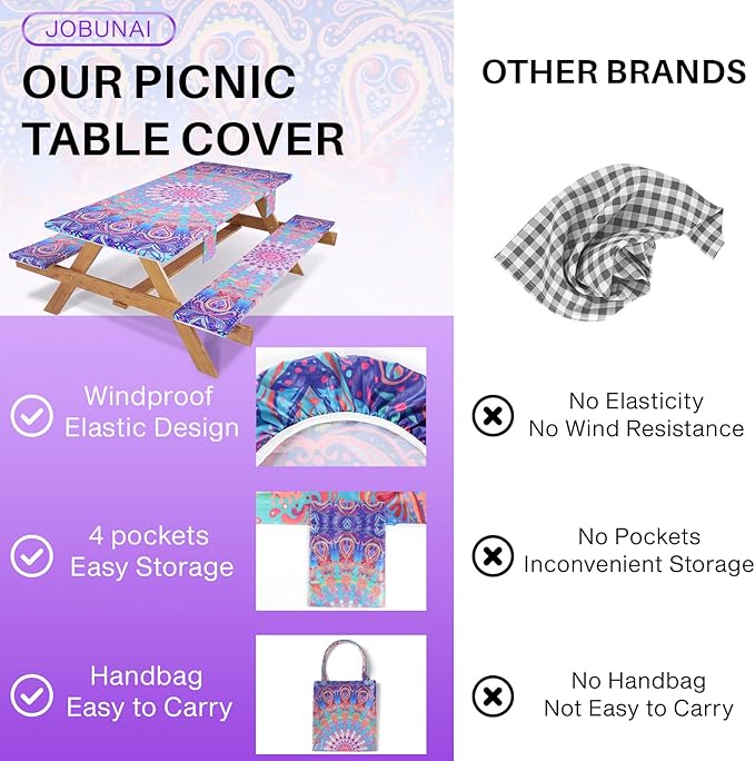 72x30 Picnic Table Cover with Bench Covers Reusable Polyester Camping Tablecloths for Outdoors Camp Trailer Stuff Traveling Road Trip Necessities Retirement Boho Summer Fall Party Decorations