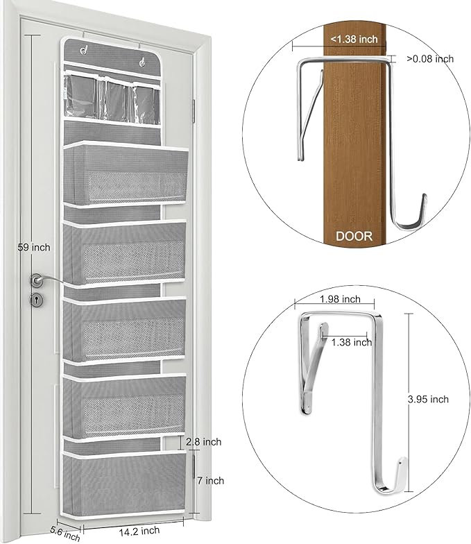 Over The Door Organizer Storage, 6 Shelf Removable Hanging Reinforced Anti-tilt, 44 lbs Load-Bearing, Suitable for Bedroom, Bathroom, Pantry Organization and Storage