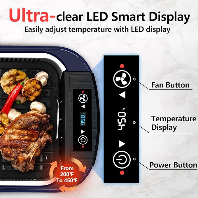 Smokeless Grill, CUSIMAX 1500W Indoor Grill, Electric Grill Griddle with LED Smart Display & Tempered Glass Lid, Portable Korean BBQ Grill, Non-stick Removable Grill & Griddle Plate