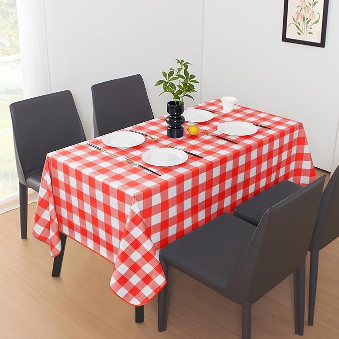 MOSAYT Rectangle Vinyl Tablecloth, 100% Waterproof Buffalo Gingham Plastic Table Cloth, Heavy Duty Wipeable Table Covers for Picnic, Outdoor, Camping - 54 x 108, Red