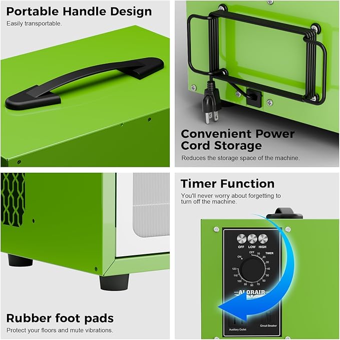 ALORAIR Portable 2 Stage (580/780 CFM) Intake Air Filtration Systems Woodworking with Strong Vortex Fan, Movable Air Filter for Garage, Home, Workshop, Bench Top, Shop Dust Collectors, Purecare 780S