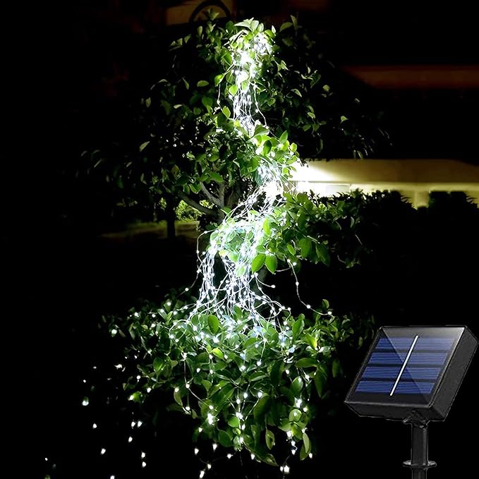 Solar Waterfall Fairy Bunch Lights Outdoor Waterproof 200LEDs 8 Modes Watering Can Light (NO CAN), Solar Powered String Lights Firefly Vine Christmas Tree Garden Decorations Gardening Gifts for Mom