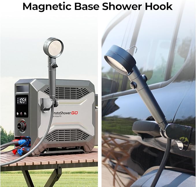 FOGATTI InstaShower GO, Portable Propane Water Heater 19,000 BTU, with 5000mAh Rechargeable Built-in Battery, DC 12V, Outdoor Camping Shower