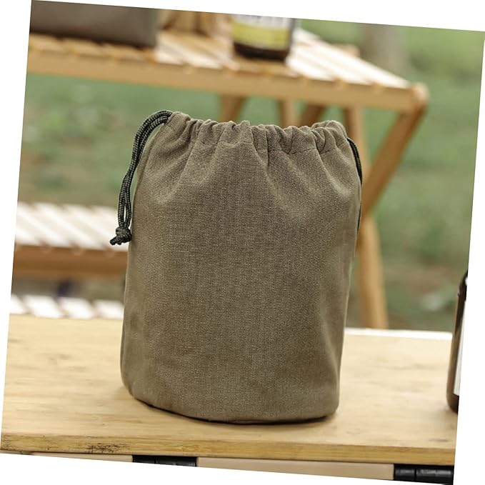 TOYANDONA Large Capacity Drawstring Camping Storage Bag Canvas Tableware Organizer for Outdoor Activities Portable Cutlery Carrying Bag for Picnics and Travel