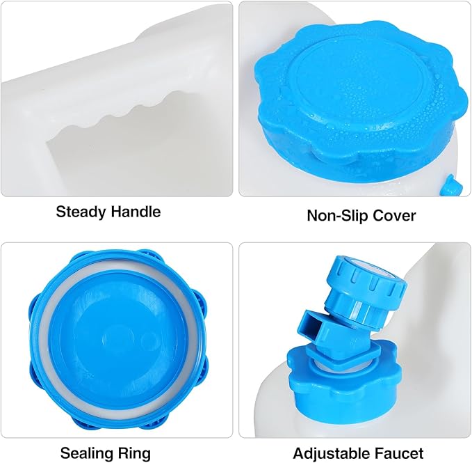 REDCAMP 5 Gallon/18.5L Portable Water Container with Spigot - Camping & Emergency Water Storage for Car, Hiking, Hurricane Supplies, 4 Pack