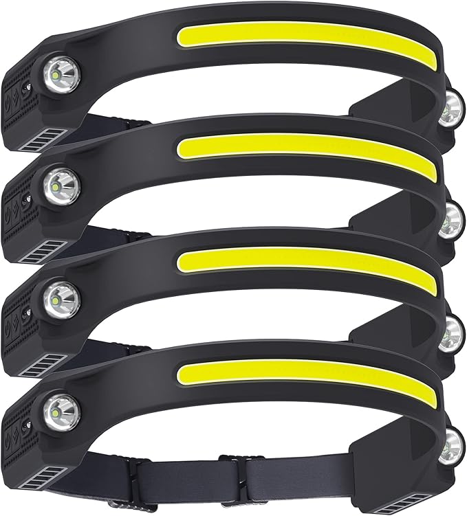 AlpsWolf LED Headlamp Rechargeable, 2 XPE LED and COB LED Head Lamp, Sensor Mode, 260° Wide Beam, IPX4 Waterproof, Rechargeable Headlight for Camping Accessories (4 Pack)