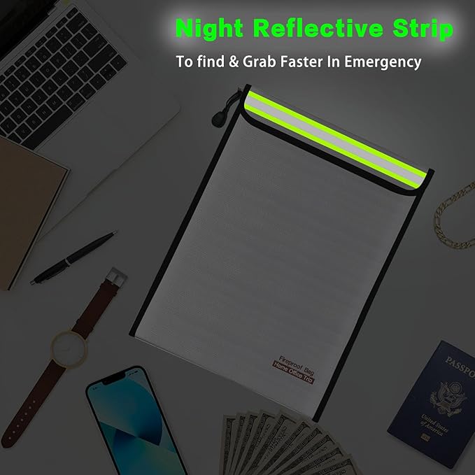 2PCS 15"x11" Fireproof Document Money Bag Home Office Travel Fireproof Safe Storage Pouch for A4 Document Cash Money Valuables Jewelry Passport Currency Keys Tablet Power Bank Lipo Battery