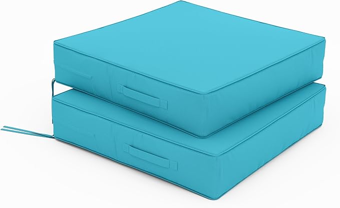 Patio Chair Cushions 24 X 24 X 5 Inch Waterproof Outdoor Seat Cushions for Patio Furniture, Outdoor Sofa Couch Pads with Ties & Handle, Set of 2, Lake Blue