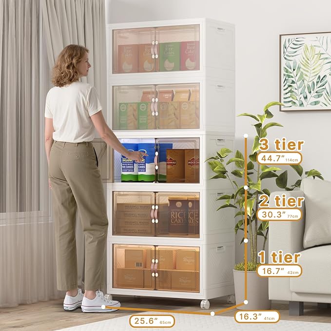 Extra Large Stackable Storage Binswith lids & Wheels, Foldable Collapsible Closet Organizers,720QT-120QT/30GAL*6Pack Plastic Containers with door & drawers for bedroom Dorm