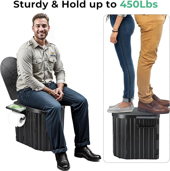 Sckee Camping Toilet, Portable Toilet for Adults, Portable Travel Folding Toilet with Lid and Paper Holder, Compact Potty for Car, Camp Toilet Portable Toilet for Camping, Hiking,Truck, RV, Beach
