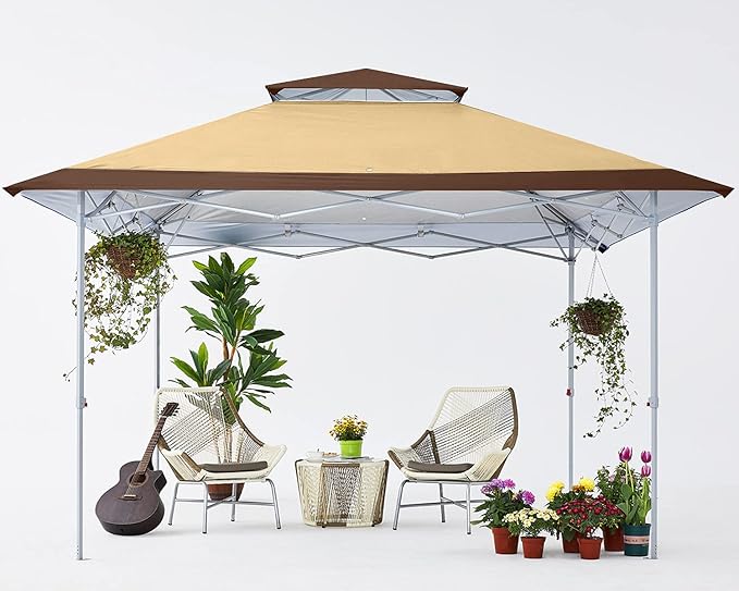 COOSHADE 13x13Ft Pop Up Canopy Tent Instant Folding Shelter 169 Square Feet Large Outdoor Sun Protection Shade(Beige)