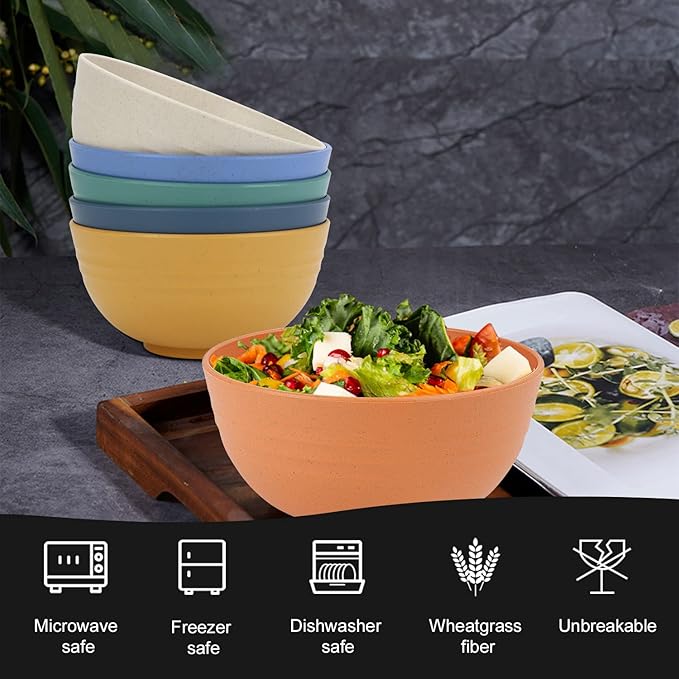 Homienly Wheat Starw Cereal Bowls, Unbreakable Bowl Set 6 PCS, Microwave and Dishwasher Safe Bowls, Alternative to Plastic Bowl Reusable, Bowl Set for Kitchen, Picnic, Camping, Party (26 OZ, Colorful)