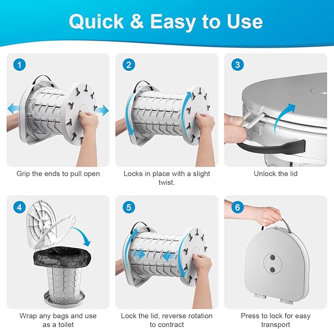 imodomio Retractable Portable Toilet Camping Toilet - Adjustable Height Camp Toilet Portable Potty for Camping, Car, Travel, Boat, Beach, Tent and Emergency Use