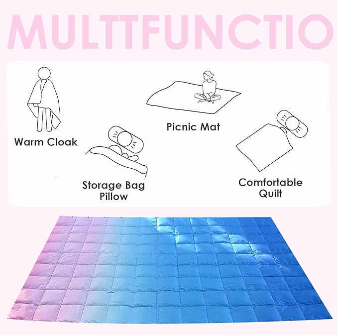 Down Camping Blanket Packable Outdoor Down Camping Blankets for Cold Weather Large Waterproof Puffy Blanket Lightweight Warm Down Camping Quilt - 78" x 55"