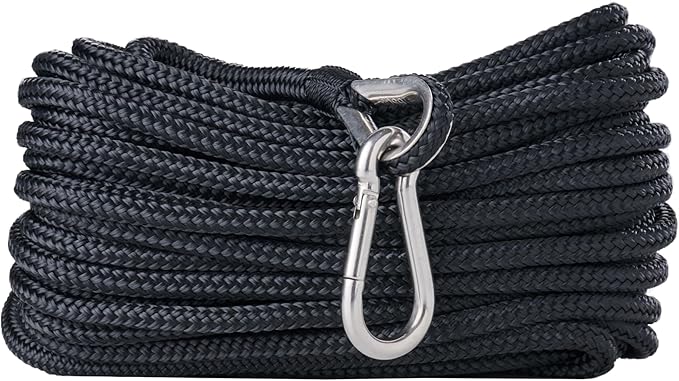 RainierSupplyCo Boat Anchor Rope - Double Braided Marine Rope Anchor Line - 50ft Nylon Boating Line with 316 Stainless Steel Thimble and Heavy Duty Marine Grade