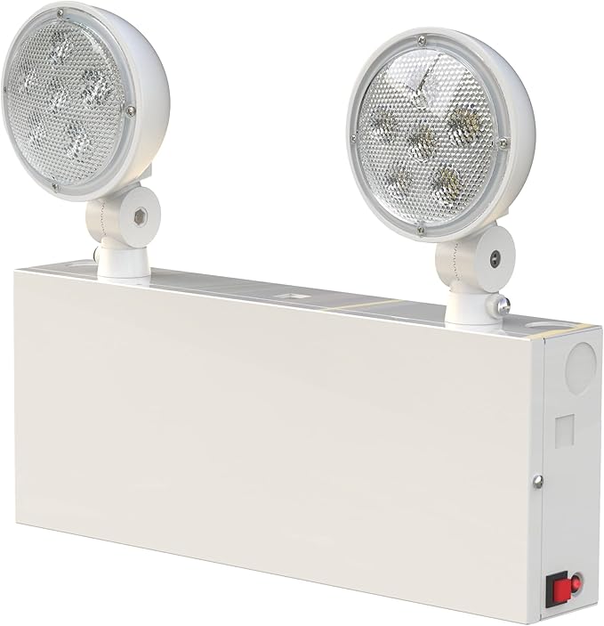 New York Certified LED Emergency Light, White Housing with Backup Battery, Two Adjustable Lamps Heads, 120-277V, Commercial Grade, Fire Resistant, UL Certified NYC-100 (2 Heads)