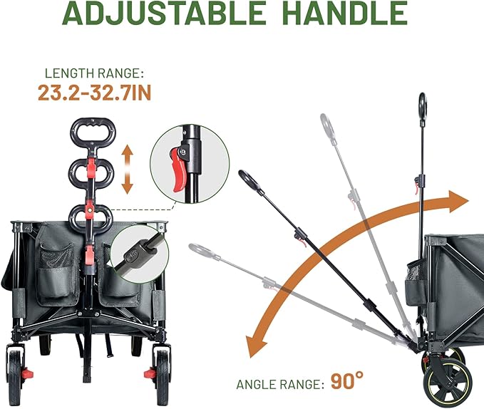 TIMBER RIDGE 51.2'' Extended Collapsible Wagon Cart with Brakes and Cargo Net, 350LBS Heavy Duty Foldable Utility Wagon with Adjustable Handle, 400L Capacity Portable Cart for Camping Sports Shopping