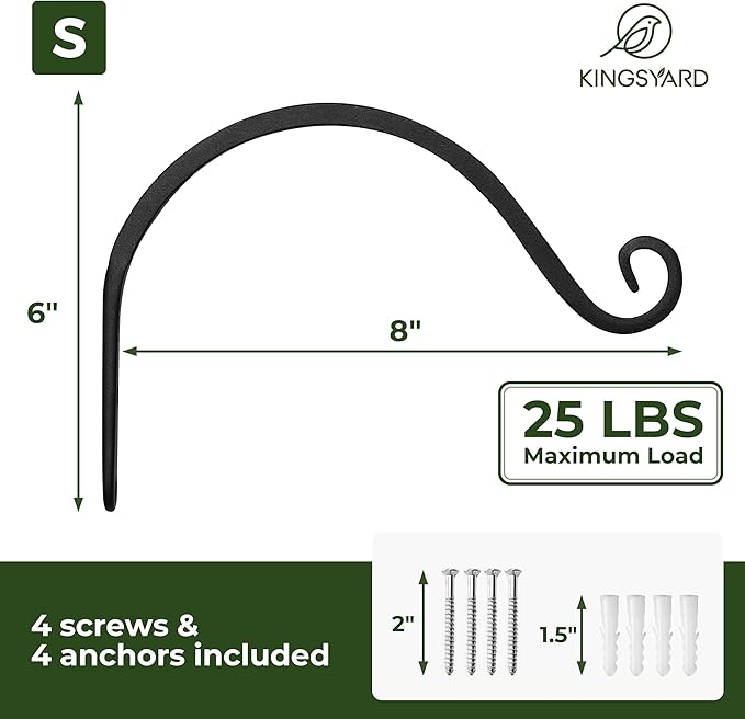 Kingsyard 2-Pack Wall Plant Hanger Outdoor - Heavy Duty Metal Decorative Hanging Bracket Hooks for Hanging Plant, Hummingbird Feeders, Lanterns, Wind Chimes Outdoor & Indoor, 8-Inch/Black