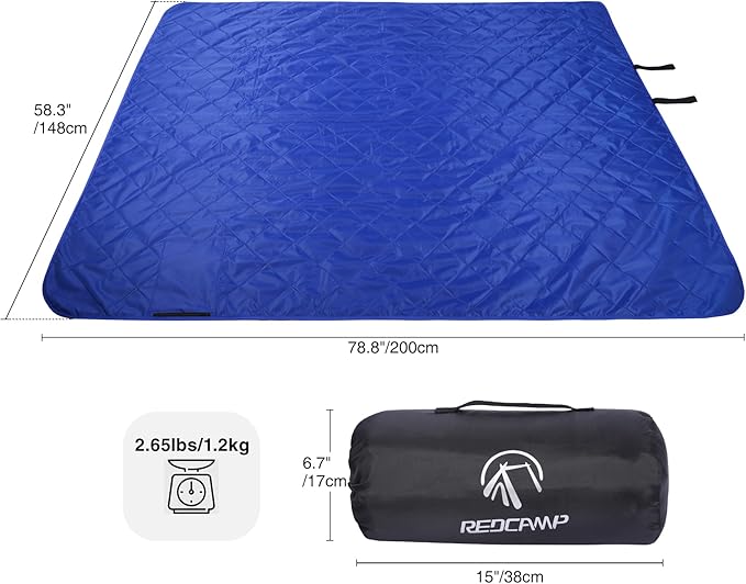 REDCAMP Large Waterproof Stadium Blanket for Outdoor Sports, Soft Warm Fleece Camping Blanket Windproof for Cold Weather, 79"x 59"Blue