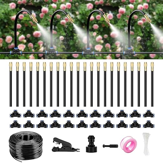 80Ft Drip Irrigation System for Garden – 360° Bendable Automatic Watering Kit with 18 Adjustable Nozzles, Misting Hose for Greenhouse, Lawn, Yard & Plants (80 FT)