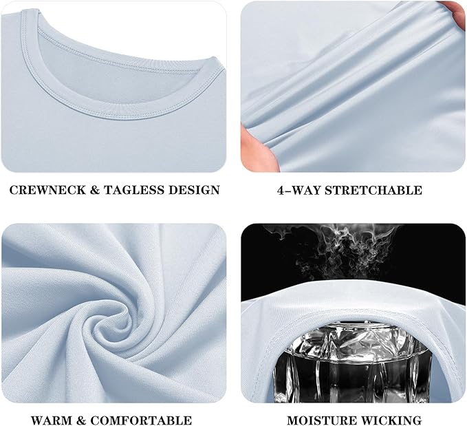 URRU Thermal Underwear for Men High Stretch Fleece Lined Long Sleeve Crewneck Thermal Shirts Base Layer Top Men Cold Weather