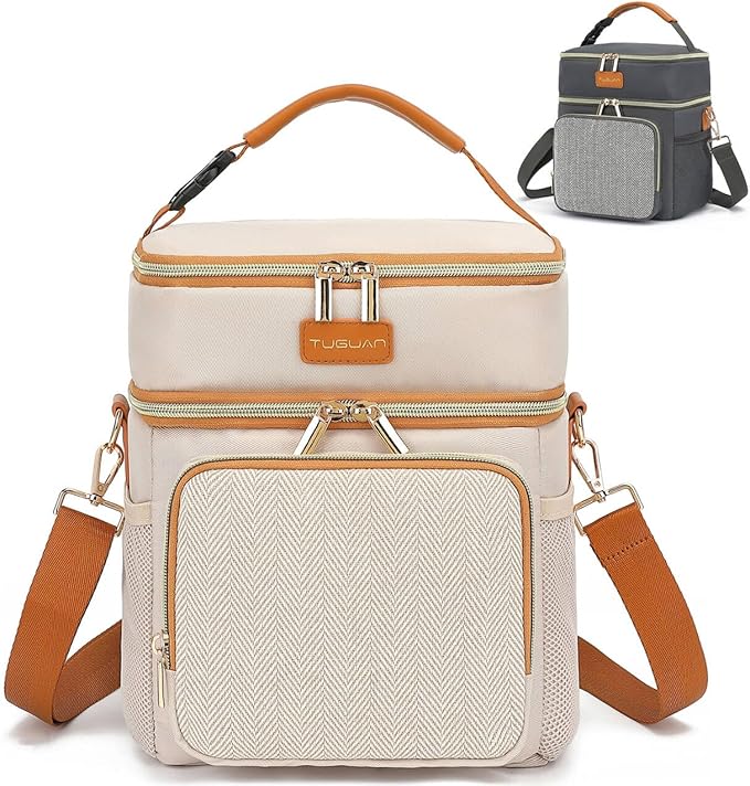 Tuguan Small 12 Can Cooler Bag Double-Layer Premium Portable Insulated Leakproof Lunch Bag Box with Ice Pack Mini Ice Chest Travel Soft Side Cooler for Picnic Hiking Beach Camping