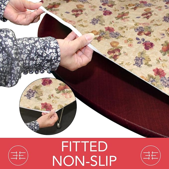 LAMINET Elastic Fitted Table Cover - Antique Fruit - Oblong/Oval - Fits Tables up to 48 x 68”