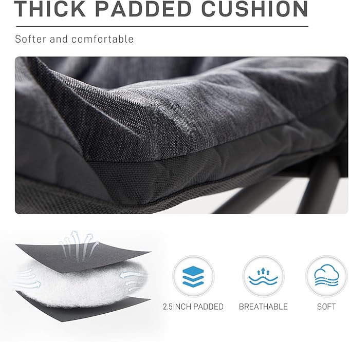 EVER ADVANCED Double Camping Chair for Adults, Padded Folding Camping Love Seat Bench with Side Pocket Portable Camping Couch, Two Person Heavy Duty Folding Outdoor Chair with Cushion,Support 600lbs