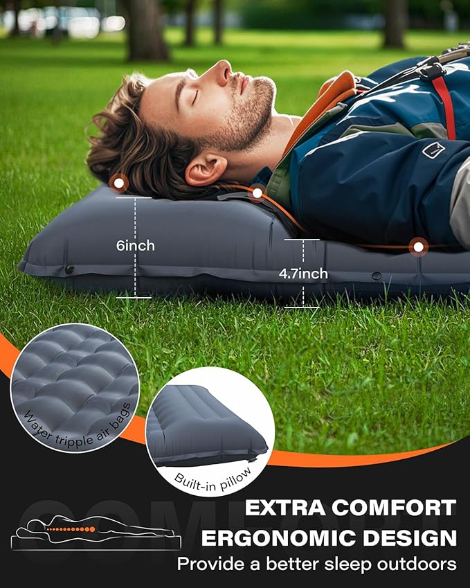 A2C Camping Sleeping Pad, Ultralight Inflatable Sleeping Pads with Built-in Foot Pump & Pillow, Compact Camping Mattress for Backpacking, Hiking, and Traveling