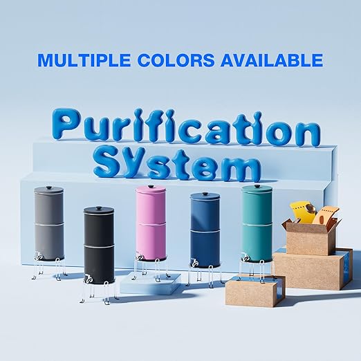 Purewell 3-Stage 0.01μm Ultra-Filtration Gravity Water Filter System, NSF/ANSI 42&372 Certification, 304 Stainless Steel Countertop System with 2 Filters and Stand, Reduce 99% Chlorine, 2.25G, PW-OB