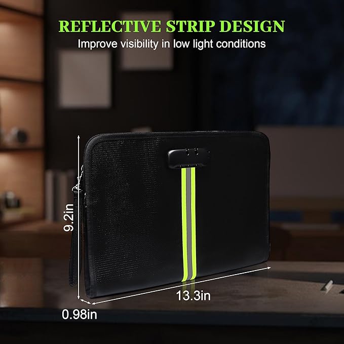 Fireproof Document Bag, 5200℉Fireproof Document box with Lock, Handle and Zipper, Document Organizer for Cash, Legal Documents – Secure Storage for Home, Office & Travel (Black, M)