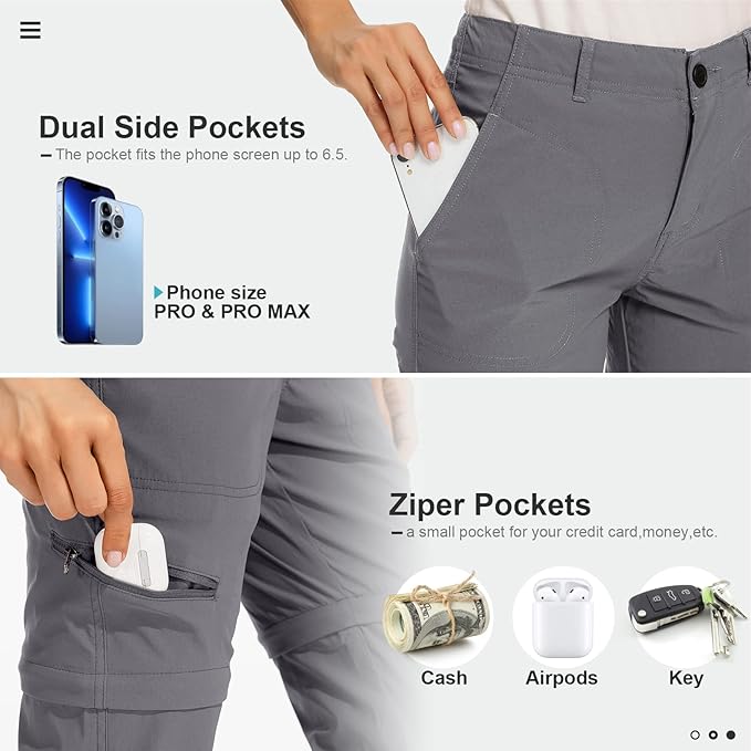 Women's Hiking Pants Convertible Zip Off Lightweight Quick Dry Outdoor Travel Camping Safari fising Pants