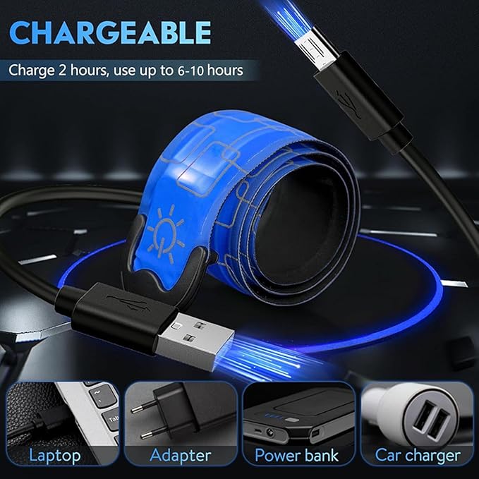 Simket LED Armband Rechargeable for Running(2 Pack), Running Lights for Runners, Running Lights, High Visibility Reflective Running Gear Adjustable Light Up Arm Bands for Men Women Kids