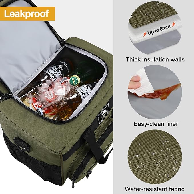 MIER Large Lunch Box for Men Women Adult Insulated Soft Sided Cooler 30 Can Leakproof Lunch Bag Collapsible for Work Travel Camping Beach, 18L (Green-No Luggage Strap)