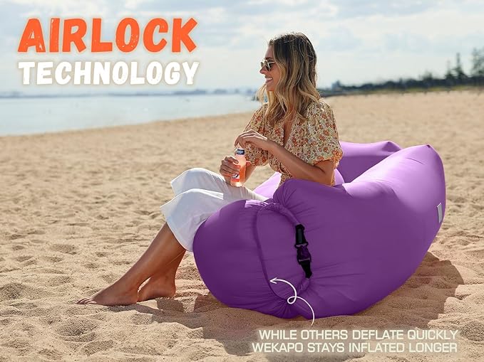 WEKAPO Inflatable Sun Lounger, Air Sofa, Hammock, Portable, Waterproof and Leak-Proof, Ideal for Backyard, Beach, Travel, Camping, Picnics and Music Festivals