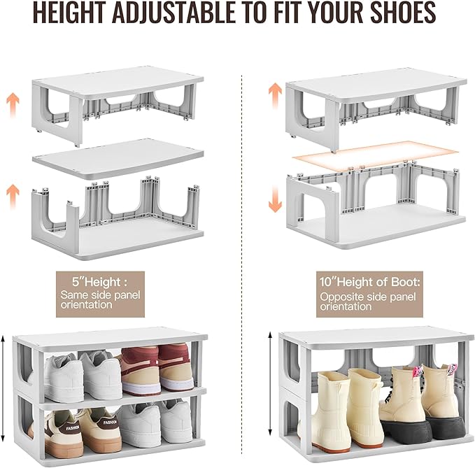 TRZZ 5-Tier Small Shoe Rack, Vertical Narrow Stackable Organizer with Removable Partition, Efficient Shoe Storage for Closet, Entryway, and Small Spaces (Grey)