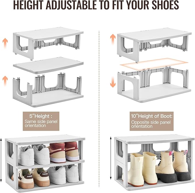 TRZZ 7-Tier Small Shoe Rack, Vertical Narrow Stackable Organizer with Removable Partition, Efficient Shoe Storage for Closet, Entryway, and Small Spaces (Grey)