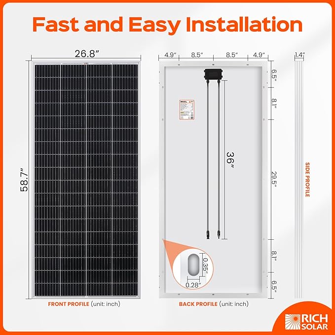 RICH SOLAR 200 Watt 24 Volt 9BB Cell Monocrystalline Solar Panel High Efficiency Solar Module for RV Trailer Camper Marine Off Grid