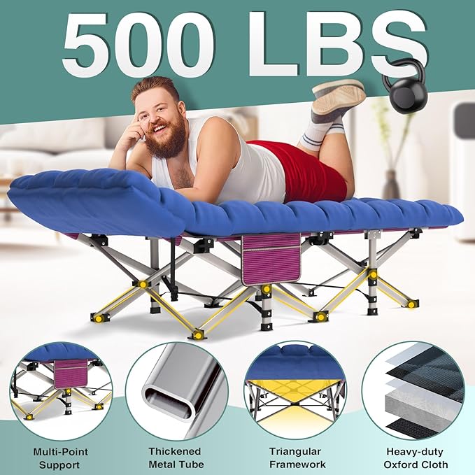 ZENPETIO 28In Folding Camping Cot for Adult, Portable Sleeping Cots with Mattress, Heavy Duty Outdoor Bed with Carry Bag for Home, Office, Camp, Travel, Vacation(Max Loading 500lbs)