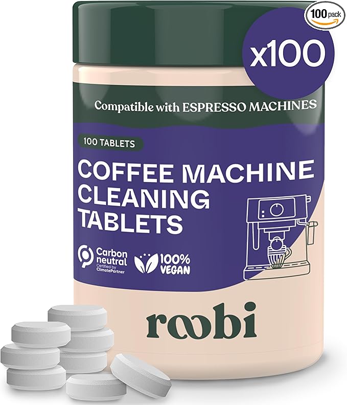 Roobi Espresso Machine Cleaning Tablets. Coffee Machine Cleaner Tabs. 100 Count Carbon Neutral Espresso Clean Pack.