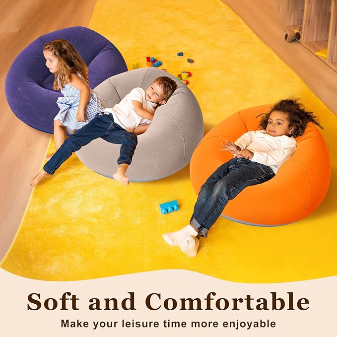 Realspring Inflatable Bean Bag Chairs Outdoor Blow up Camping Chairs Inflatable Lazy Sofa Folding Portable Bean Bag Loungers Couch for Movie Night(Brown, Red, Blue, Orange,4 Pcs)