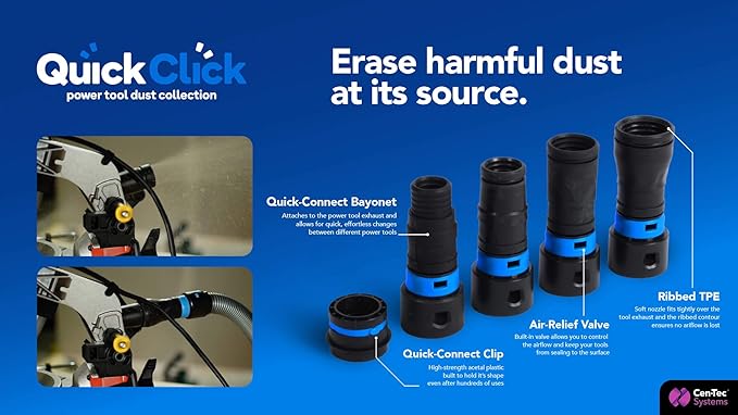 Cen-Tec Systems 95259 10 Ft. Home and Shop Vacuum Hose with Expanded Multi-Brand Power Tool Dust Collection Adapter Set and Full Attachment Kit, Black