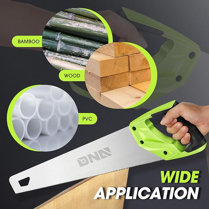DNA MOTORING 17in Bi-Ground Teeth Hand Saw, Universal Hand Cut Saw for Wood, Pruning & Trimming Branches, Garden, Camping, Lawn, w/TPR Handle